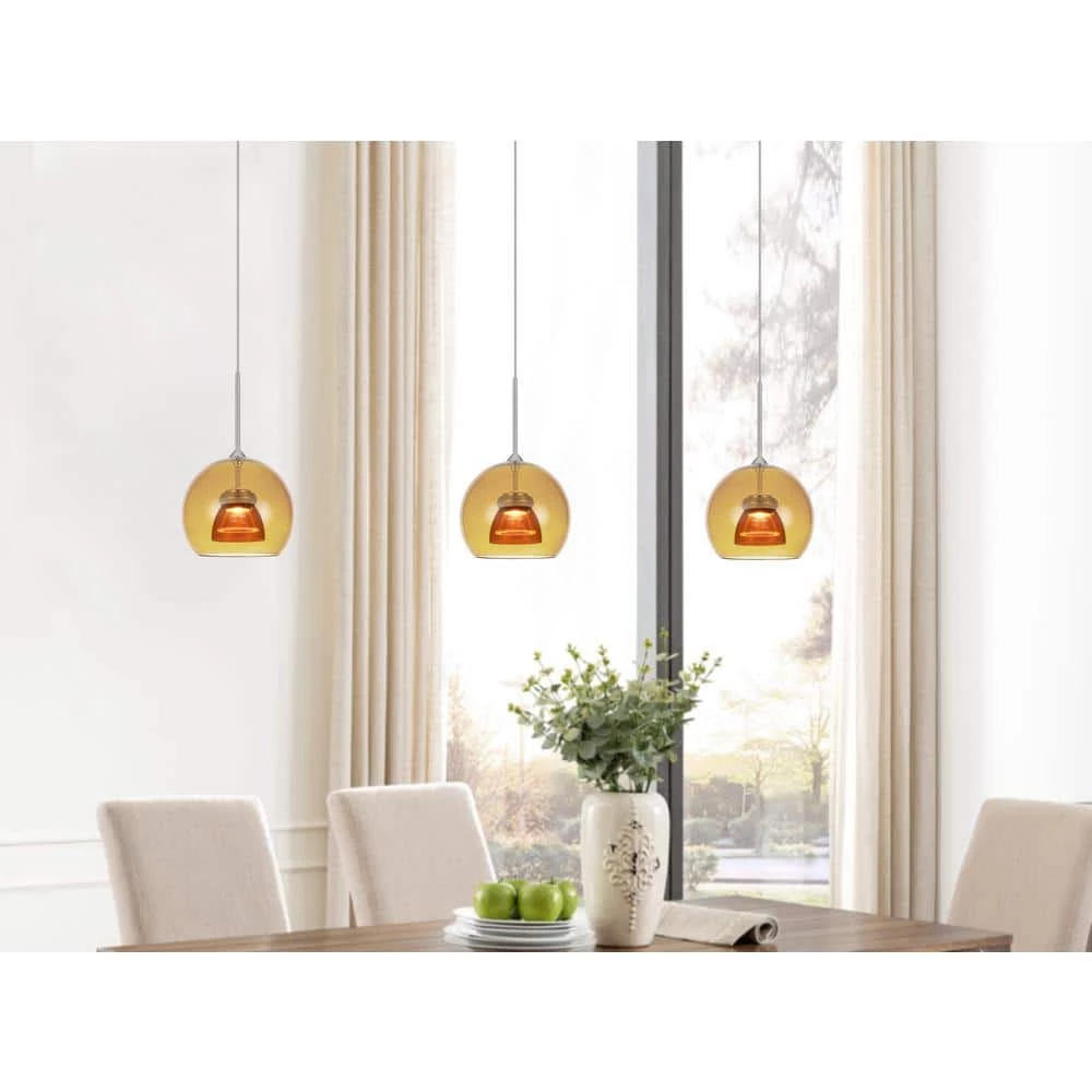 5.5 in. Amber Clear Metal and Glass Indoor Pendant with Integrated LED by CAL Lighting - Image 2