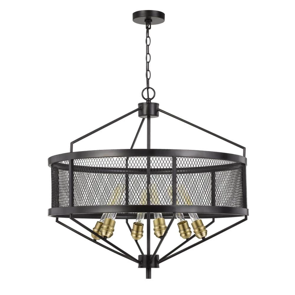 Halle 29 in. H 6-Light Antique Brass/Black Metal Chandelier by CAL Lighting