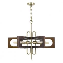 Sneek 25 in. H 6-Light Antique Brass/Wood Metal and Wood Chandelier by CAL Lighting