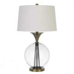 Moxee 30 in. Antique Brass Metal and Glass Table Lamp with Fabric Shade by CAL Lighting