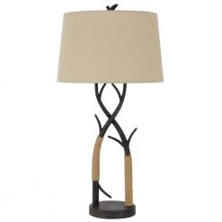 32 in. Black Iron Tree Branch Table Lamp with Linen Shade by CAL Lighting