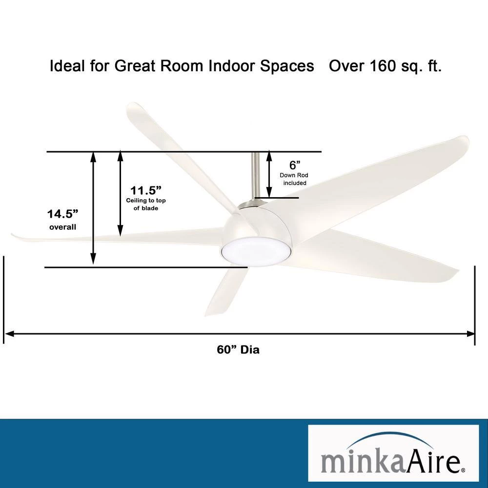 Ellipse 60 in. Integrated LED Indoor Brushed Nickel White Blades Smart Ceiling Fan with Light and Remote Control by MINKA-AIRE - Image 7