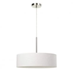 14 in. H Integrated LED Brushed Steel Metal and Fabric Pendant with Patterned White Shade by CAL Lighting
