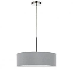 14 in. H Integrated LED Brushed Steel Metal and Fabric Pendant with Grey Shade by CAL Lighting