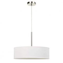 14 in. H Integrated LED Brushed Steel Metal and Fabric Pendant with Off White Shade by CAL Lighting
