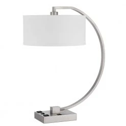 26 in. Brushed Steel Metal Desk Lamp with 2 Power Outlets by CAL Lighting
