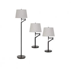 61 in. Floor and 26.25 in. Table Lamp Set in Dark Bronze with Fabric Shades by CAL Lighting