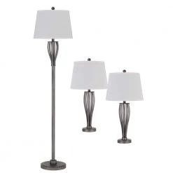 3-PC Unipac Metal Table Lamp Set with 63.75 in. H Floor Lamp and 28.5 in. H Table Lamp in Antique Silver Finish by CAL Lighting