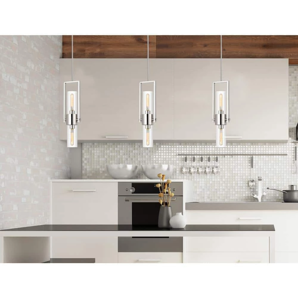 Redmond 2 -Light Chrome Metal and Glass Pendant by CAL Lighting - Image 2