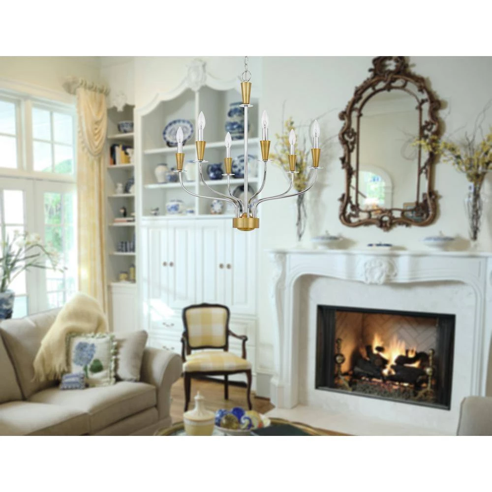 Weston 6-Light Chrome and Satin Brass Metal Chandelier by CAL Lighting - Image 2