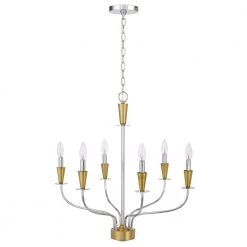 Weston 6-Light Chrome and Satin Brass Metal Chandelier by CAL Lighting