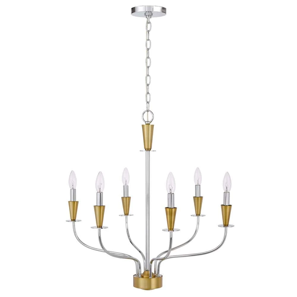 Weston 6-Light Chrome and Satin Brass Metal Chandelier by CAL Lighting