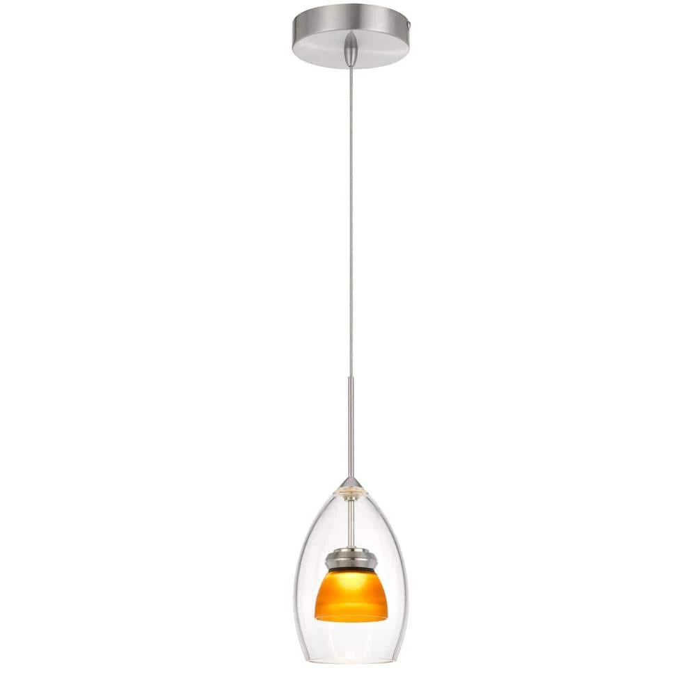 7 in. Integrated LED Clear Amber Frost Glass and Metal Indoor Pendant by CAL Lighting