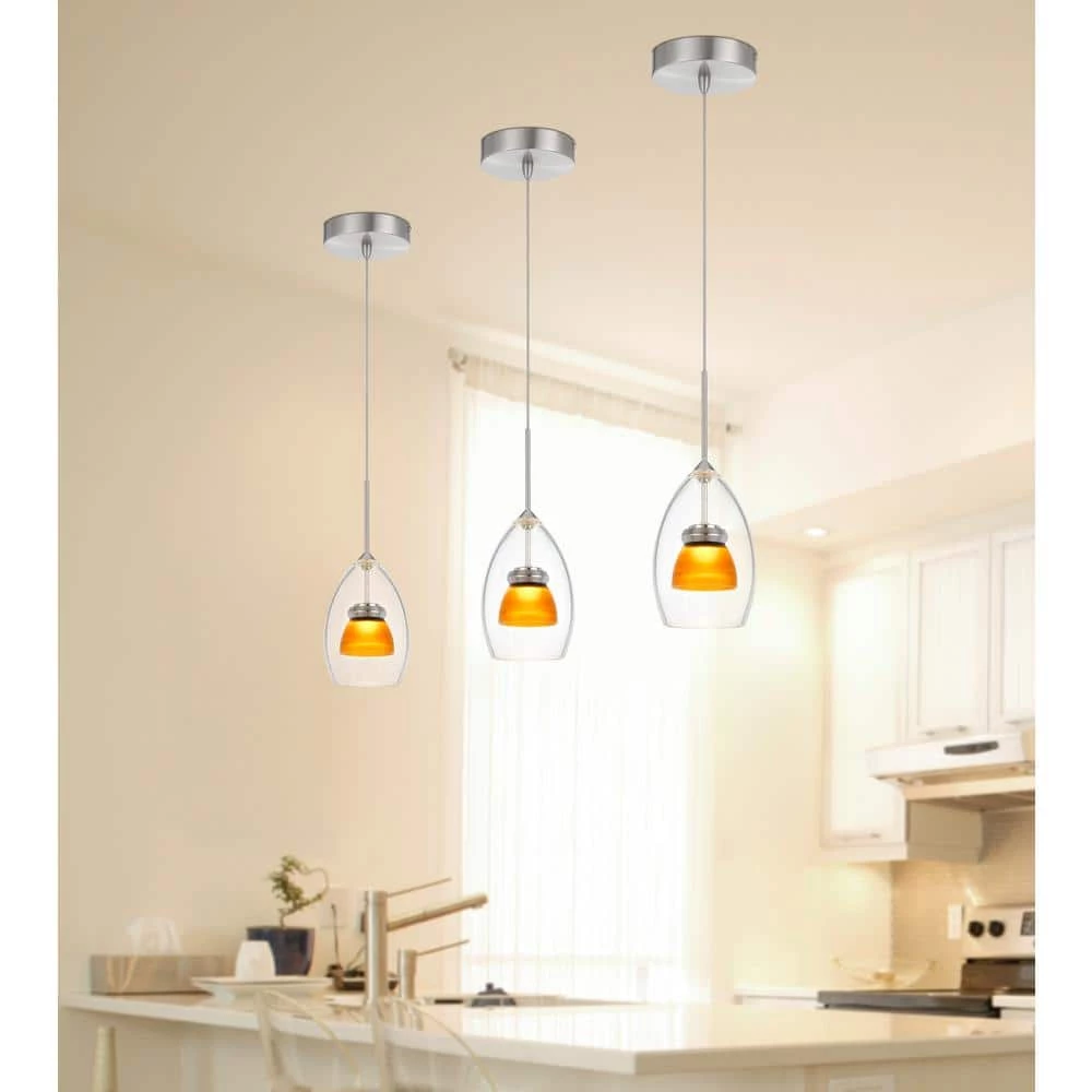 7 in. Integrated LED Clear Amber Frost Glass and Metal Indoor Pendant by CAL Lighting - Image 2