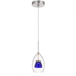 7 in. Integrated LED Clear Blue Clear Glass and Metal Indoor Pendant by CAL Lighting