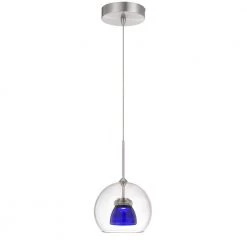 5.5 in. Integrated LED Clear Blue Clear Metal and Glass Indoor Pendant by CAL Lighting
