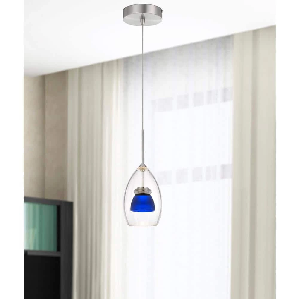 7 in. Integrated LED Clear Blue Frost Glass and Metal Indoor Pendant by CAL Lighting - Image 2