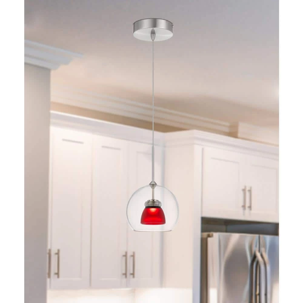 5.5 in. Integrated LED Clear Red Frost Metal and Glass Indoor Pendant by CAL Lighting - Image 2