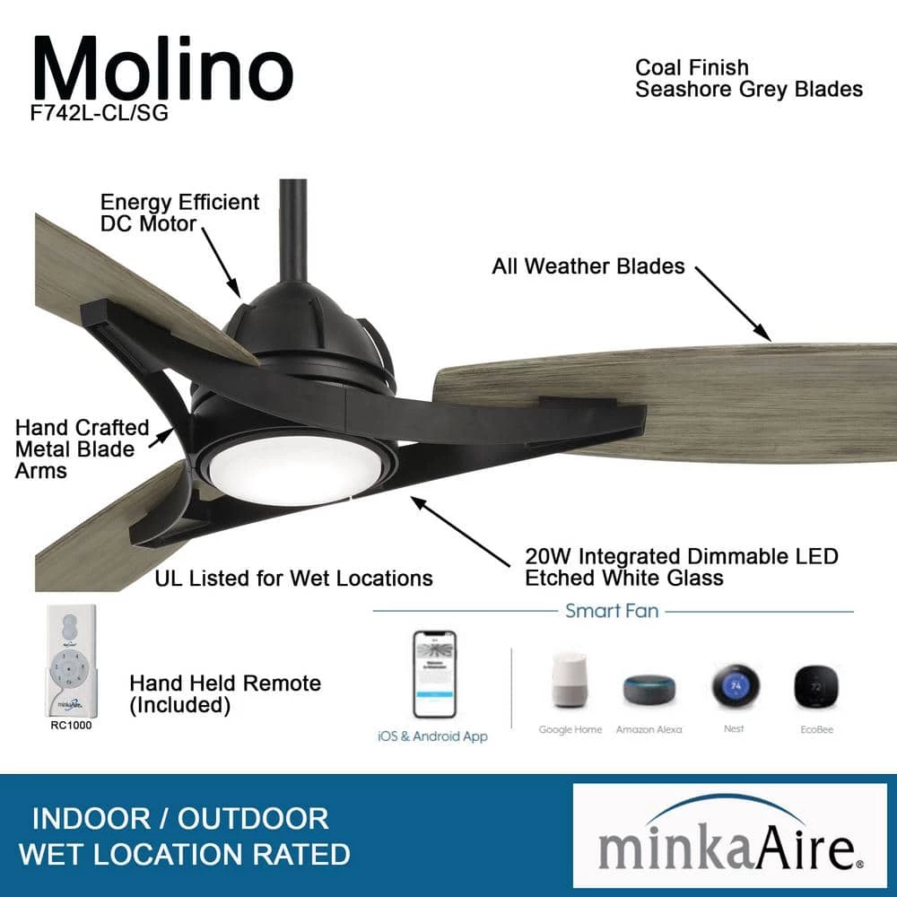Molino 65 in. Integrated LED Indoor/Outdoor Coal Smart Ceiling Fan with Light and Remote Control by MINKA-AIRE - Image 5
