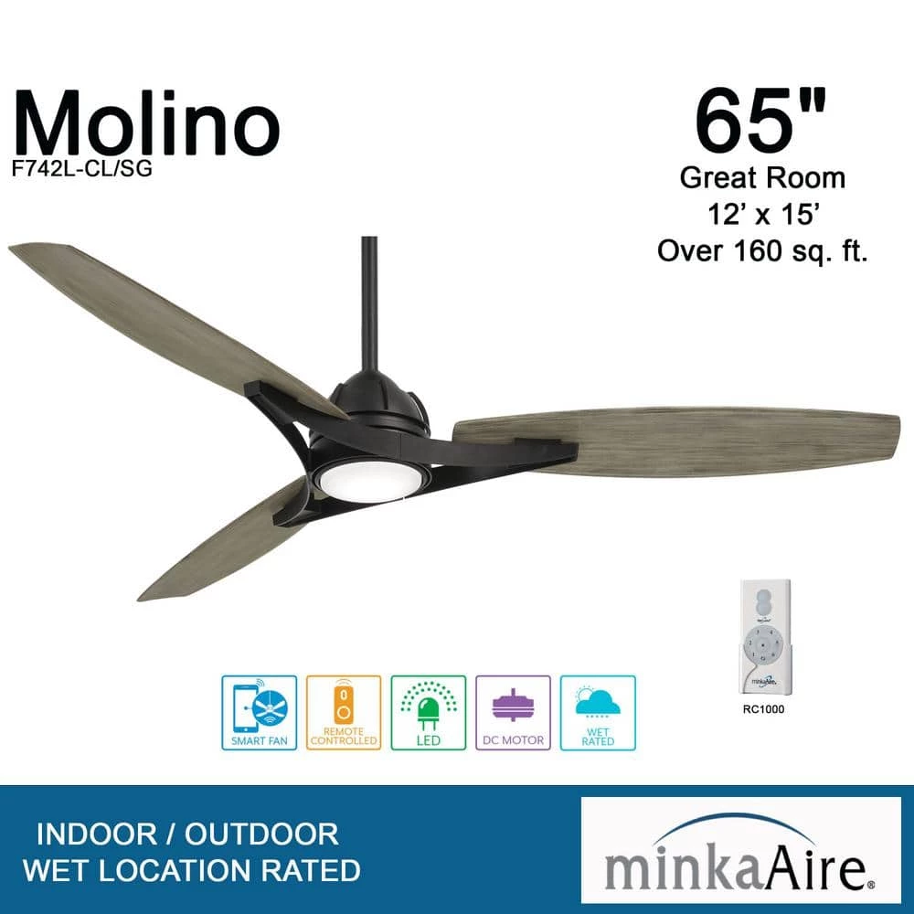 Molino 65 in. Integrated LED Indoor/Outdoor Coal Smart Ceiling Fan with Light and Remote Control by MINKA-AIRE - Image 2
