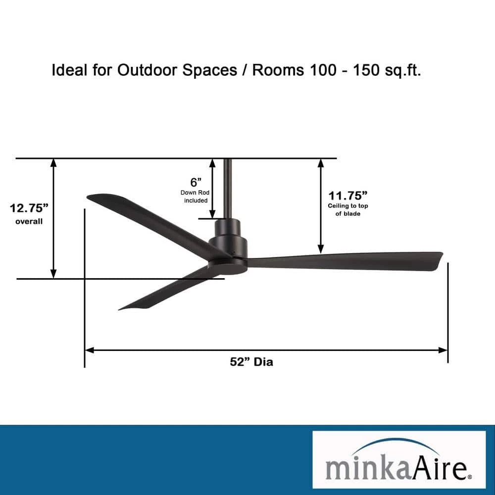 Simple 52 in. Indoor/Outdoor Coal Ceiling Fan with Remote Control by MINKA-AIRE - Image 3