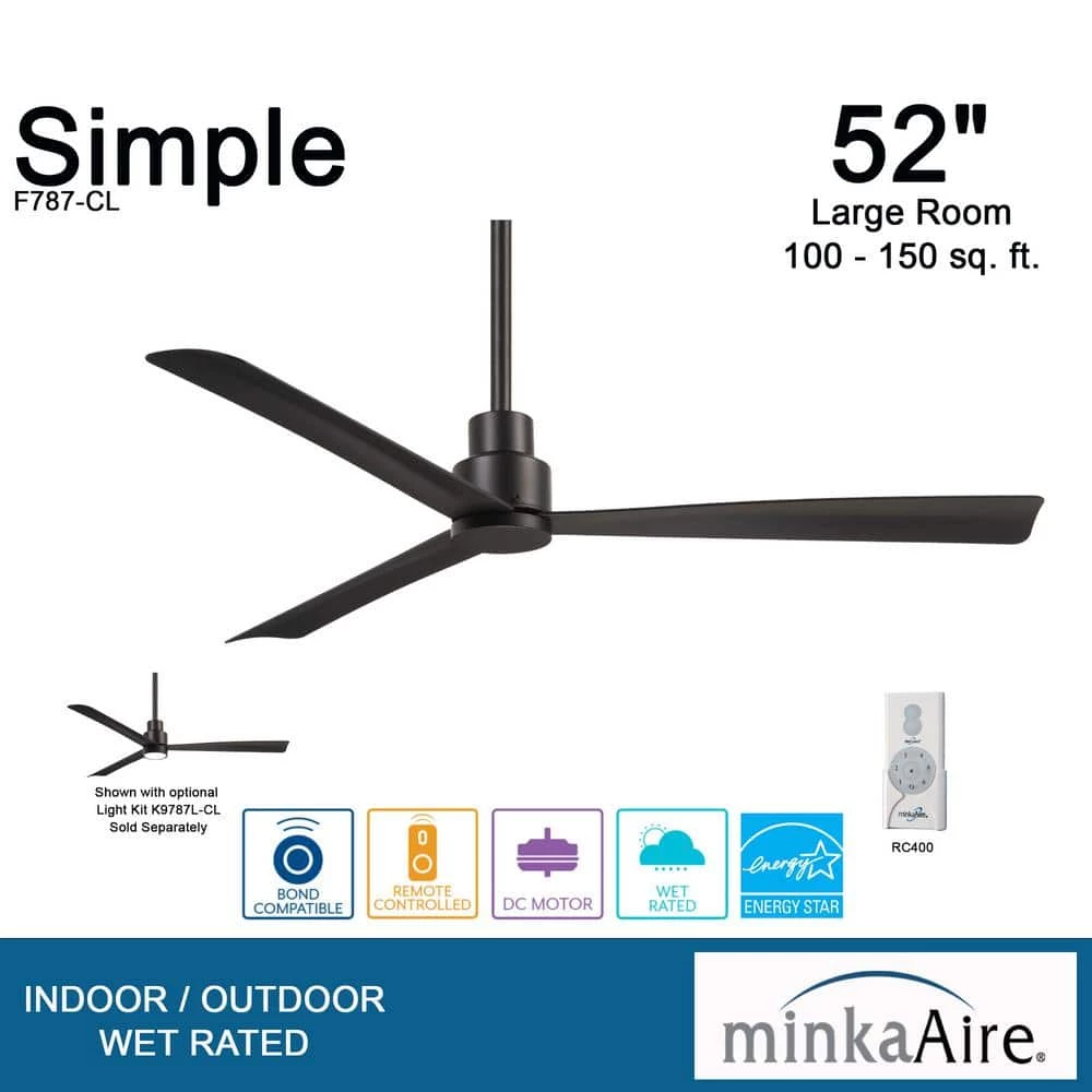 Simple 52 in. Indoor/Outdoor Coal Ceiling Fan with Remote Control by MINKA-AIRE - Image 4