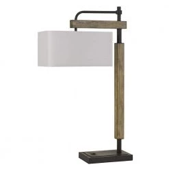 32 in. Alloa Dark Bronze Metal Wood Desk Lamp with Rectangular Linen Shade. by CAL Lighting