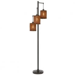 72 in. Dark Bronze Connel Metal Floor Lamp with Rattan Shades by CAL Lighting
