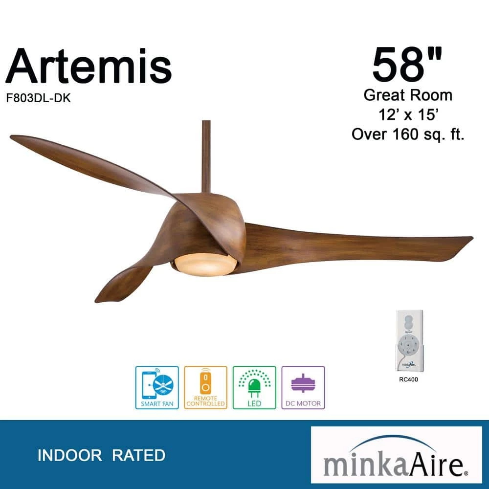 Artemis 58 in. Integrated LED Indoor Distressed Koa Ceiling Smart Fan with Light and Remote Control by MINKA-AIRE - Image 8