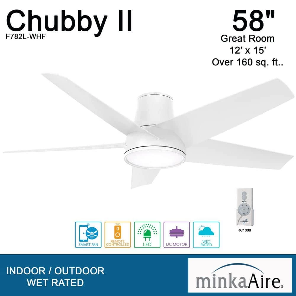 Chubby 58 in. Integrated LED Indoor/Outdoor Flat White Smart Ceiling Fan with Remote Control by MINKA-AIRE - Image 6