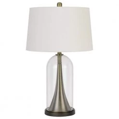 Camargo 28 in. Antique Brass Metal and Glass Table Lamp with Fabric Shade by CAL Lighting