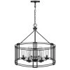 Luton Cage 6-Light Iron Metal Chandelier with Clear Cylinder Glass Shades by CAL Lighting