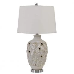 28 in. Ivory/Gold Indoor Table Lamp with Fabric Shade by CAL Lighting