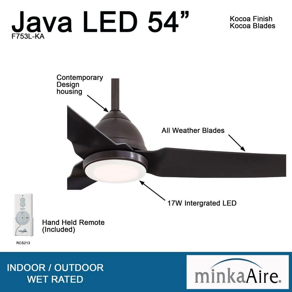 Java 54 in. Integrated LED Indoor/Outdoor Kocoa Ceiling Fan with Light and Remote Control by MINKA-AIRE - Image 5