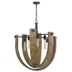 Padova 33.5 in. H 6-Light Light Oak/Iron Metal and Wood Chandelier by CAL Lighting