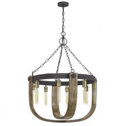 Apulia 34.75 in. H 8-Light Light Oak/Iron Metal and Wood Chandelier by CAL Lighting