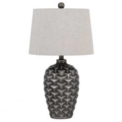25 in. Metallic Silver Resin Table Lamp with Hardback Taper Shade by CAL Lighting