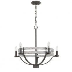 Brig 22.5 in. H 5-Light Natural Wood/Iron Metal Chandelier by CAL Lighting