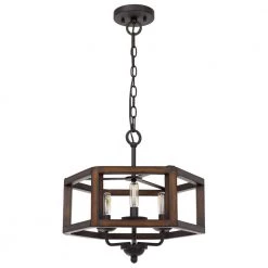 Renton 3-Light Oak Color Rubber Wood Chandelier by CAL Lighting