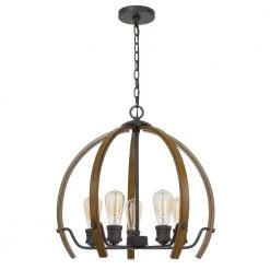 Riverton 5-Light Oak Toned Wood Chandelier by CAL Lighting