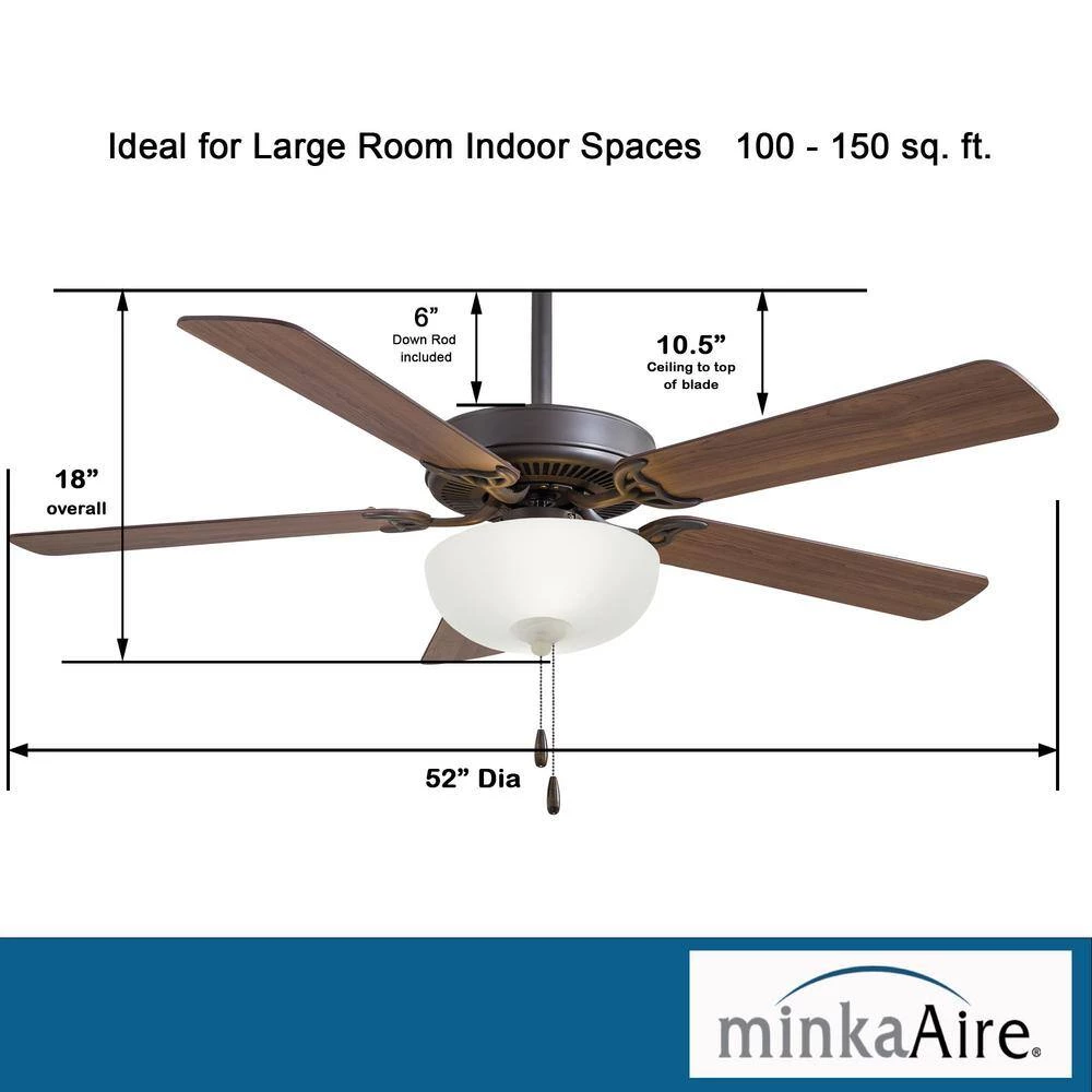 Contractor Uni-Pack 52 in. LED Indoor Oil Rubbed Bronze Ceiling Fan with Light Kit by MINKA-AIRE - Image 6