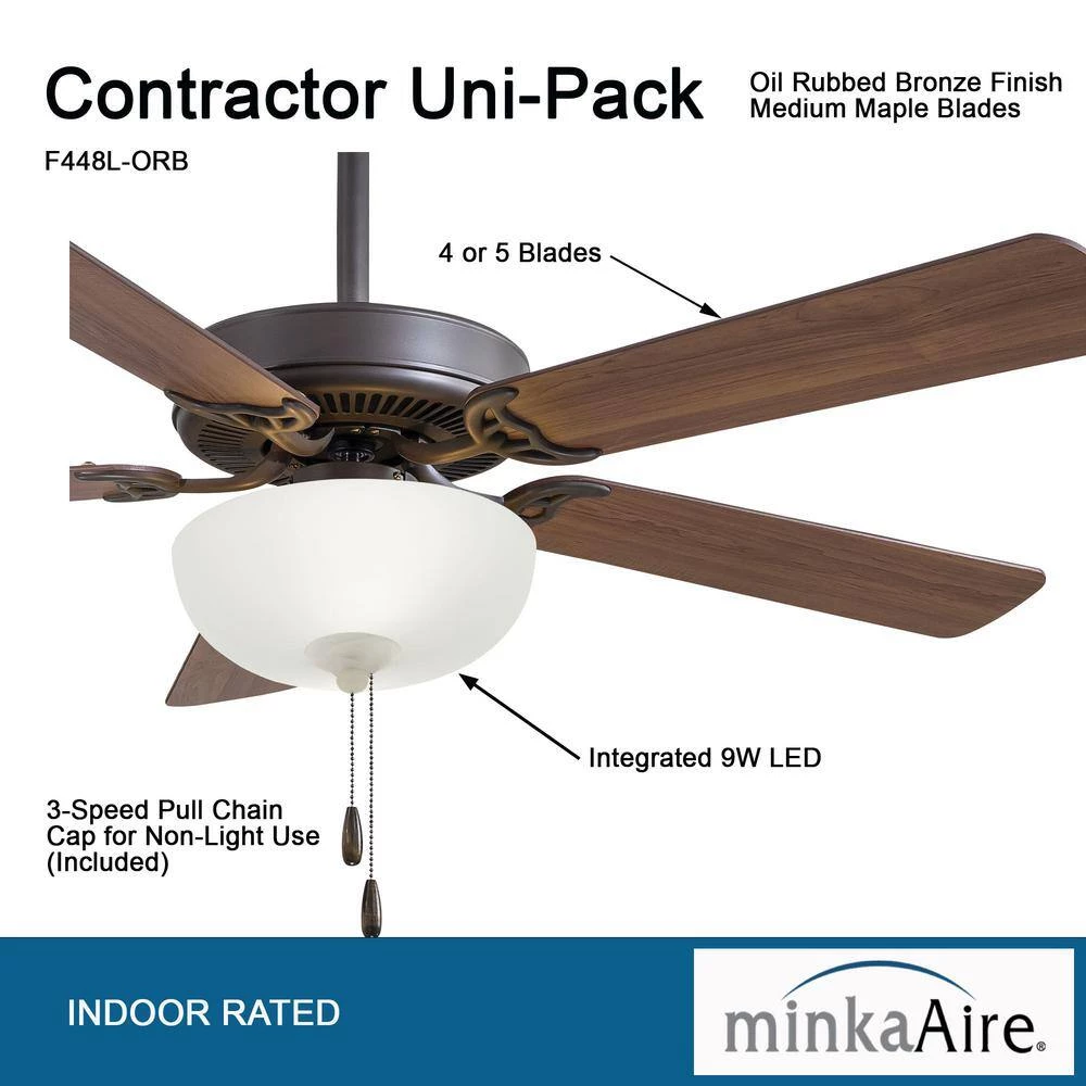 Contractor Uni-Pack 52 in. LED Indoor Oil Rubbed Bronze Ceiling Fan with Light Kit by MINKA-AIRE - Image 4