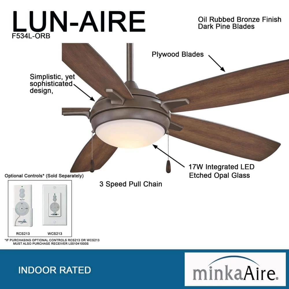 Lun-Aire 54 in. Integrated LED Indoor Oil Rubbed Bronze Ceiling Fan with Light by MINKA-AIRE - Image 3
