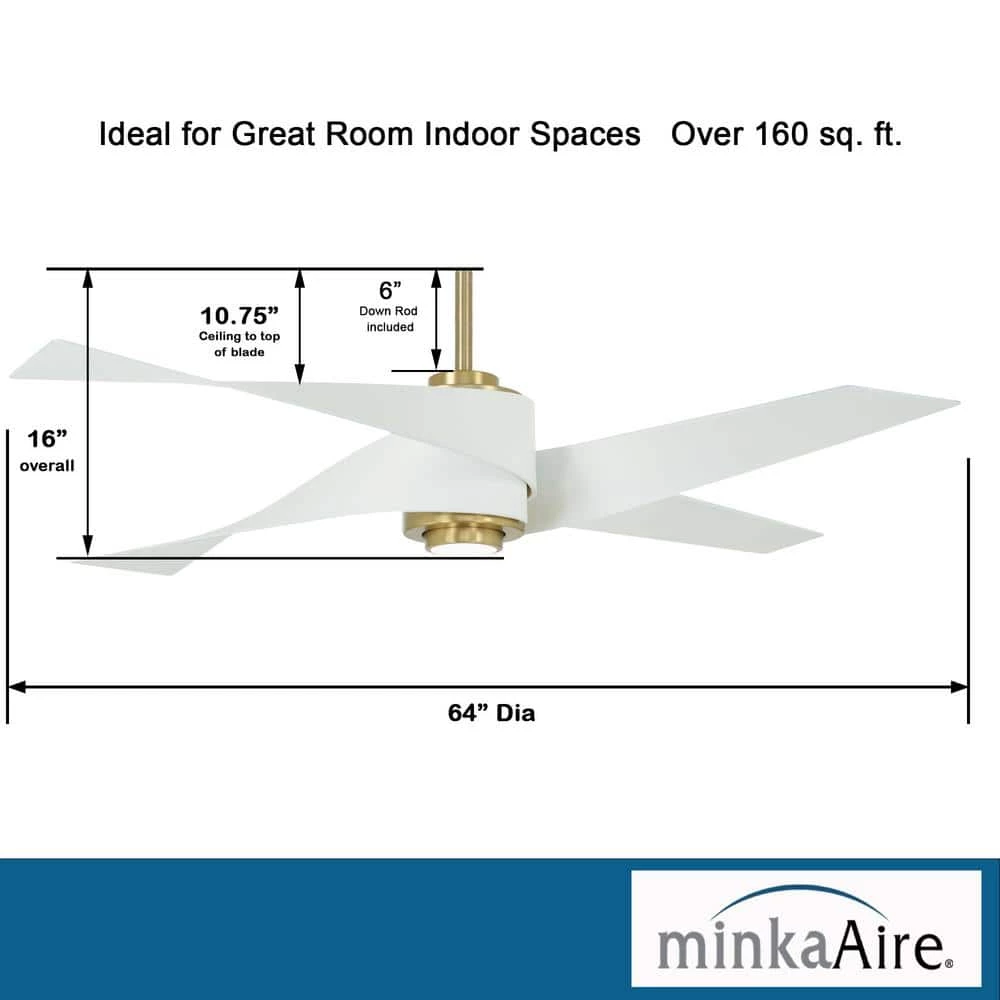 Artemis IV 64 in. Integrated LED Indoor Soft Brass and Flat White Ceiling Fan with Light and Remote Control by MINKA-AIRE - Image 3