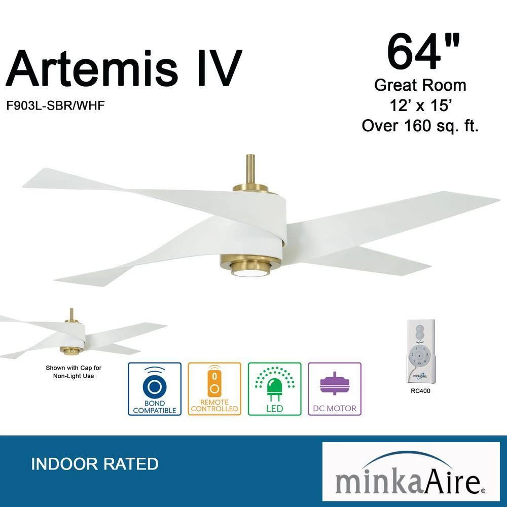 Artemis IV 64 in. Integrated LED Indoor Soft Brass and Flat White Ceiling Fan with Light and Remote Control by MINKA-AIRE - Image 10