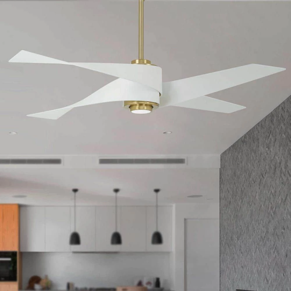 Artemis IV 64 in. Integrated LED Indoor Soft Brass and Flat White Ceiling Fan with Light and Remote Control by MINKA-AIRE - Image 2
