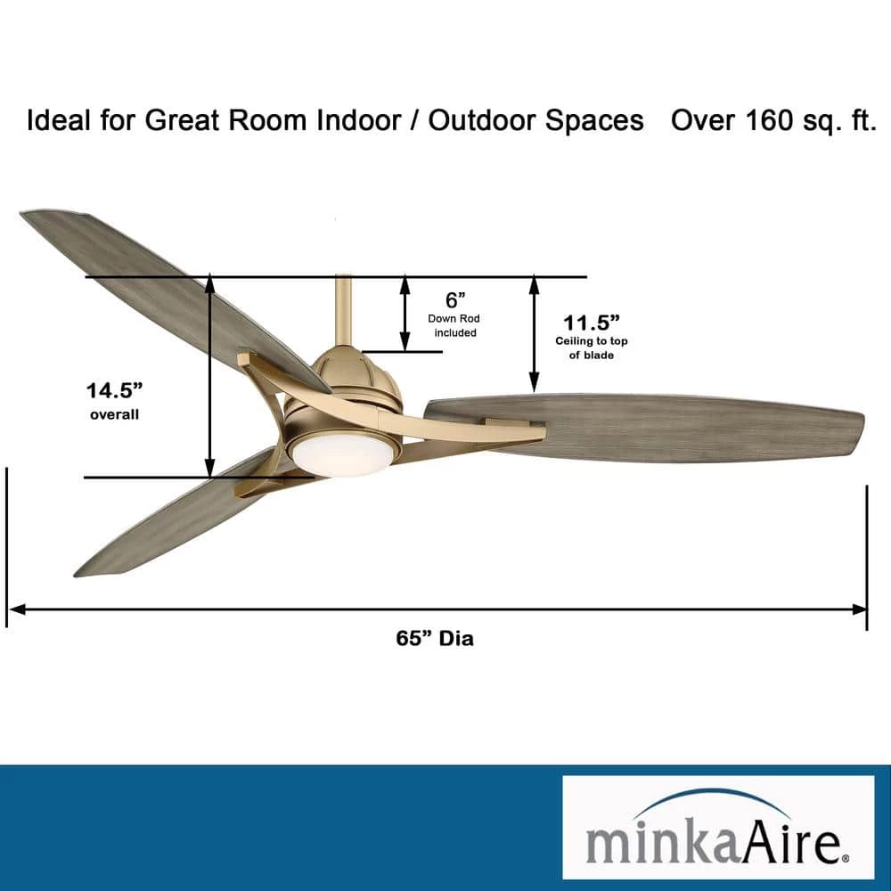 Molino 65 in. Integrated LED Indoor/Outdoor Soft Brass Smart Ceiling Fan with Light and Remote Control by MINKA-AIRE - Image 3