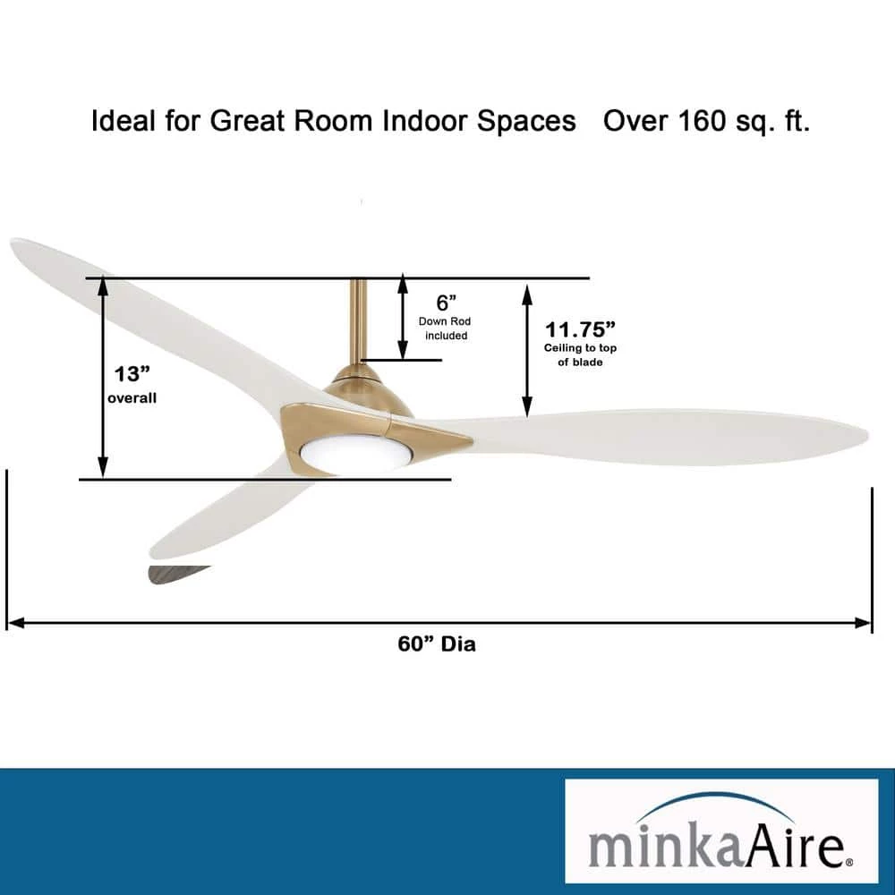 Sleek 60 in. LED Indoor Soft Brass Smart Ceiling Fan with Remote Control by MINKA-AIRE - Image 7