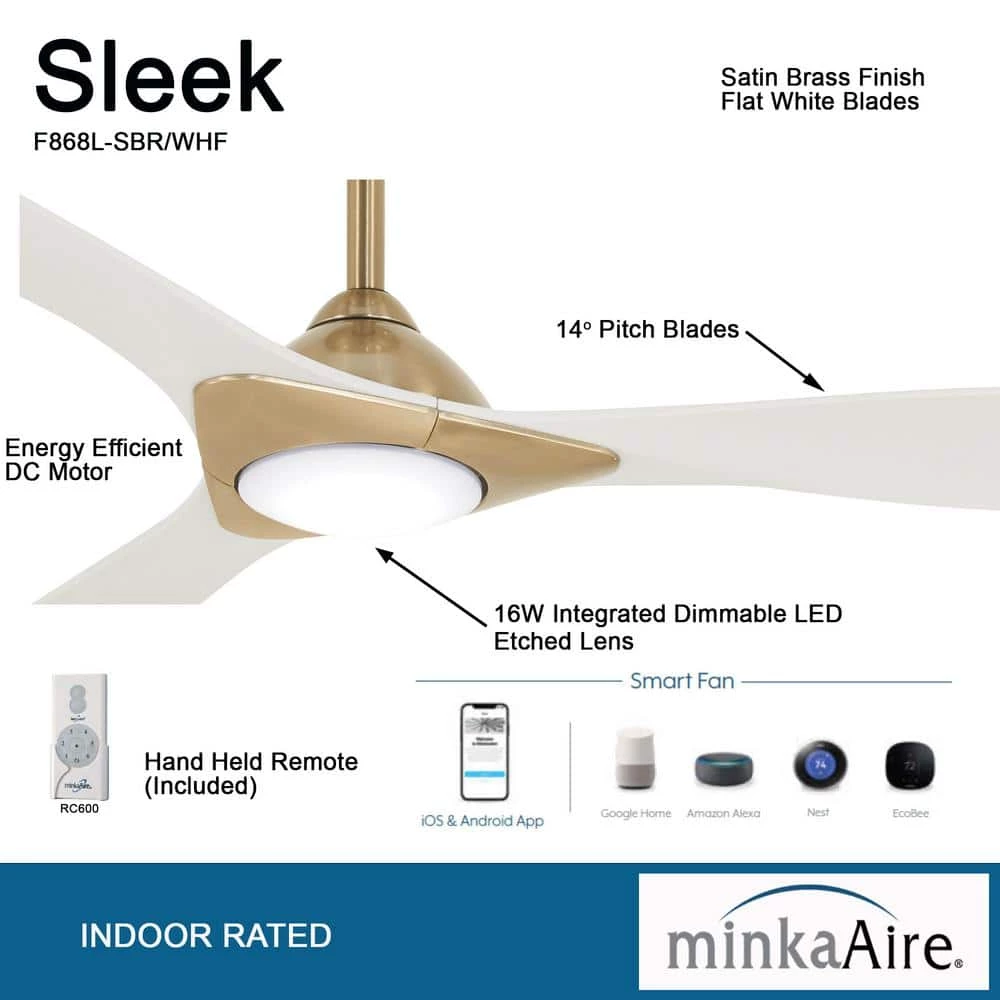 Sleek 60 in. LED Indoor Soft Brass Smart Ceiling Fan with Remote Control by MINKA-AIRE - Image 4