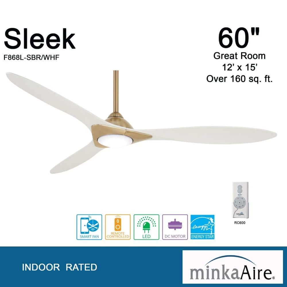 Sleek 60 in. LED Indoor Soft Brass Smart Ceiling Fan with Remote Control by MINKA-AIRE - Image 2